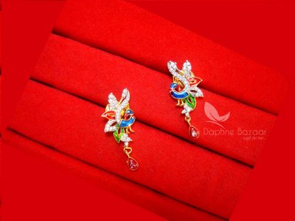 Z19, Daphne Gold Plated Peacock Meenakari Pendant Set for Rakhi Gift - EARRINGS