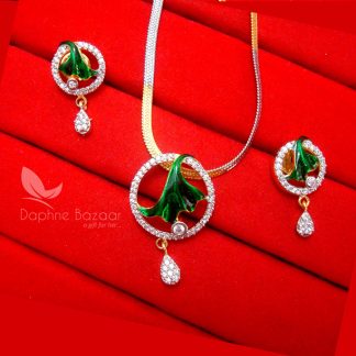 Z21, Daphne Zircon Studded Green Meenakari Designer Pendant Set, Rakhi Gift