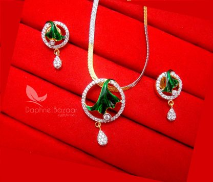 Z21, Daphne Zircon Studded Green Meenakari Designer Pendant Set, Rakhi Gift