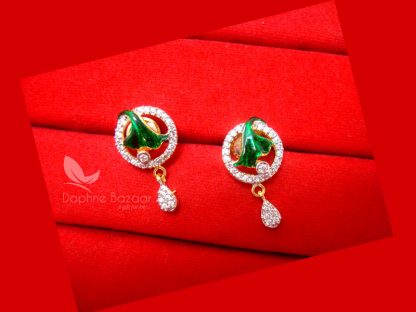 Z21, Daphne Zircon Studded Green Meenakari Designer Pendant Set, Rakhi Gift - EARRINGS