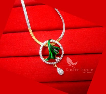 Z21, Daphne Zircon Studded Green Meenakari Designer Pendant Set, Rakhi Gift - PENDANT