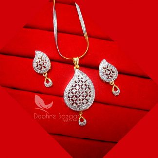 Z27, Daphne Silvery Zircon Designer Pendant Earrings for Women