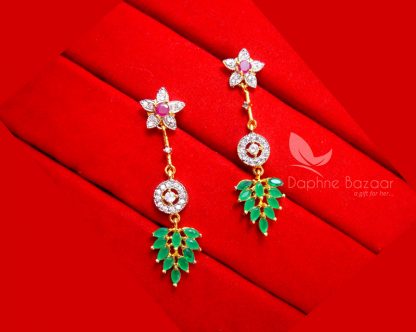 Daphne Party Wear Pink, Green Zircon Hanging for women