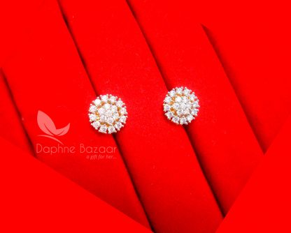 E32, Daphne Premium AD Zircon Small Round Earrings for Women