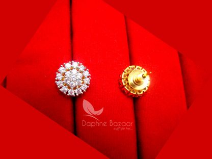 E32, Daphne Premium AD Zircon Small Round Earrings for Women - BACK VIEW