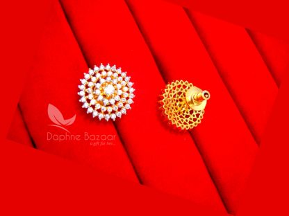 E33, Daphne Premium AD Zircon Round Earrings for Women - BACK VIEW