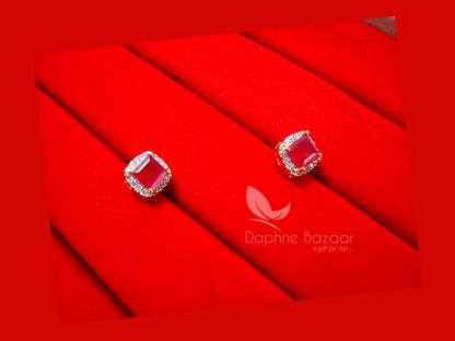 E36, Daphne Pink Zircon Square Earrings for women