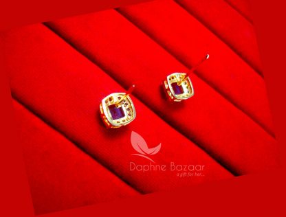 E36, Daphne Pink Zircon Square Earrings for women- BACK VIEW