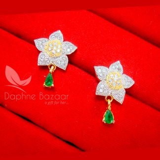 E49, Daphne Green Zircon Star Hanging in Golden Silver Tone