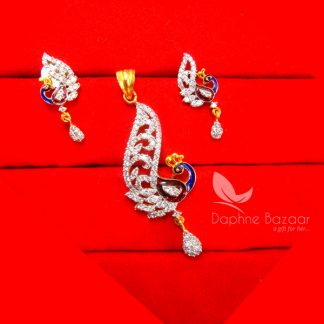 PE11, Daphne Peacock Meenakari Zircon Pendant and Earrings, Gift for Wife