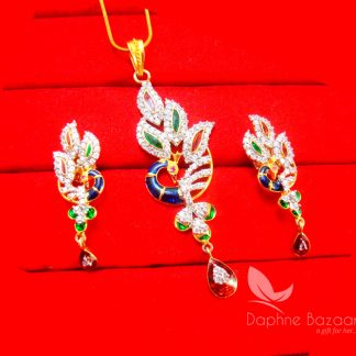 PE12, Daphne Peacock Meenakari Zircon Pendant Set for Women