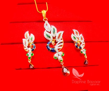 PE12, Daphne Peacock Meenakari Zircon Pendant Set for Women