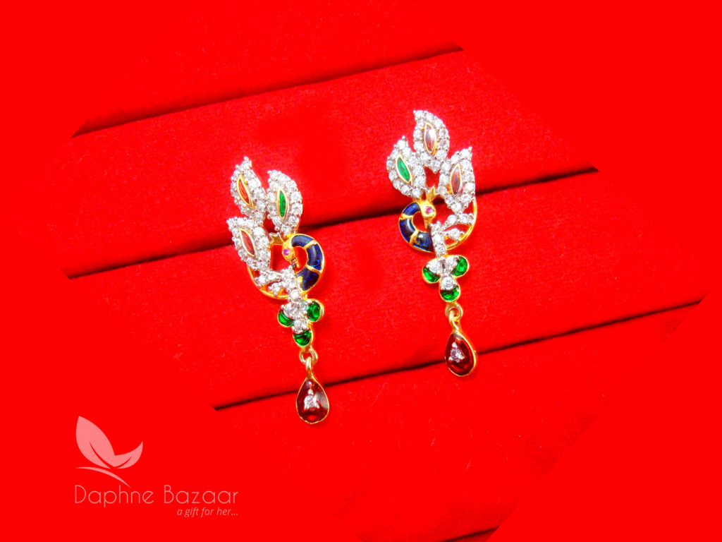 PE12, Daphne Peacock Meenakari Zircon Pendant Set for Women