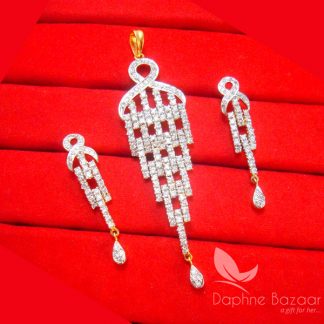 PE17, Daphne Designer Long Look Zircon Pendant Earrings