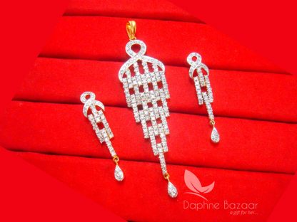 PE17, Daphne Designer Long Look Zircon Pendant Earrings