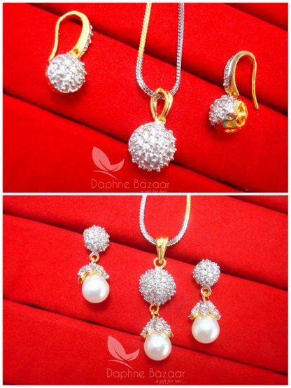 CAD9197, Daphne Designer Zircon Pendant Earrings Set Combo