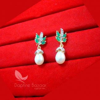 E56, Green Zircon studded Pearls Hangings Earrings for Girls
