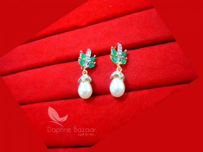 E56, Green Zircon studded Pearls Hangings Earrings for Girls
