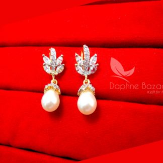 E58, Zircon studded Pearls Hangings Earrings for Girls