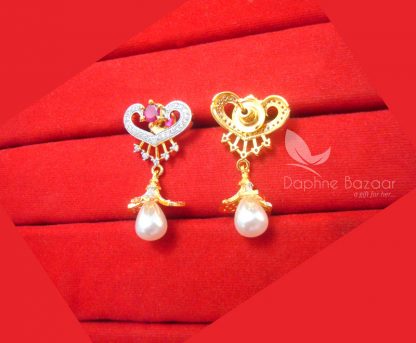 E59, Pink Zircon studded Heart Shape Pearls Hangings