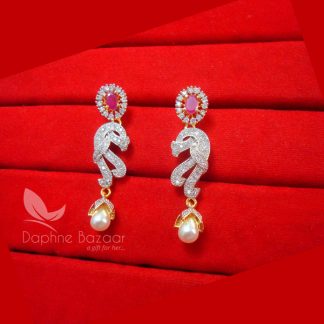 E60, Pink Zircon studded Pearls Drops Hangings for Women