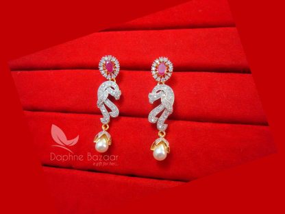 E60, Pink Zircon studded Pearls Drops Hangings for Women