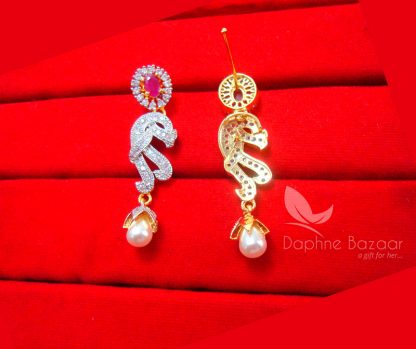 E60, Pink Zircon studded Pearls Drops Hangings for Women
