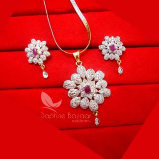 Z35, Daphne Pink Flower Zircon Studded Pendant Earrings for Women