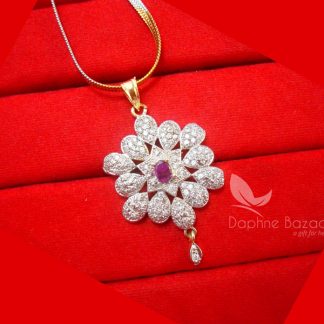 Z35, Daphne Pink Flower Zircon Studded Pendant Earrings for Women