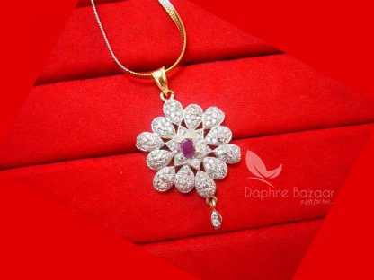 Z35, Daphne Pink Flower Zircon Studded Pendant Earrings for Women