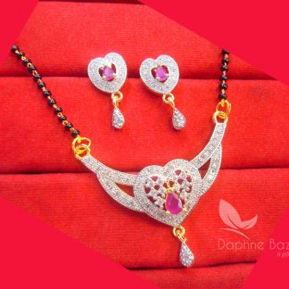 S471 Daphne Pink Zircon Heart Mangalsutra set for Women, Gift for Wife