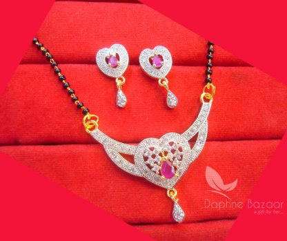 S471 Daphne Pink Zircon Heart Mangalsutra set for Women, Gift for Wife