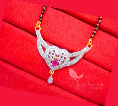 S471 Daphne Pink Zircon Heart Mangalsutra set for Women, Gift for Wife