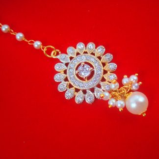 AD24MG, Daphne Zircon Carving Maang Tikka with Pearls for Women