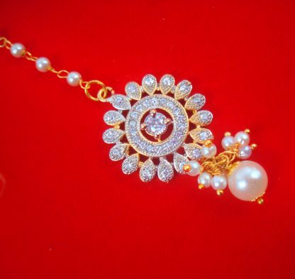 AD24MG, Daphne Zircon Carving Maang Tikka with Pearls for Women
