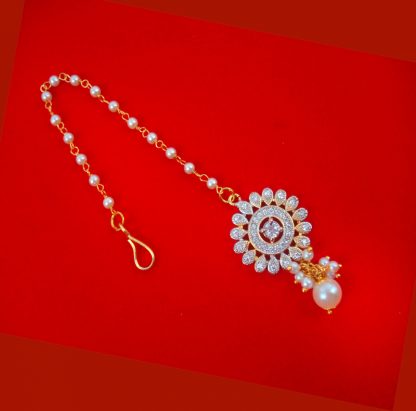 AD24MG, Daphne Zircon Carving Maang Tikka with Pearls for Women