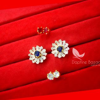 CE32 Daphne Six in One Changeable AD Earrings for Women - BLUE, PINK AND ZIRCON