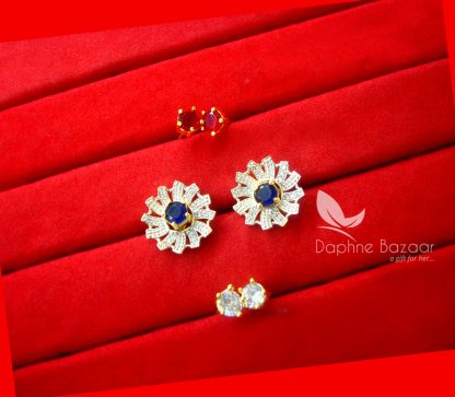 CE32 Daphne Six in One Changeable AD Earrings for Women - BLUE, PINK AND ZIRCON