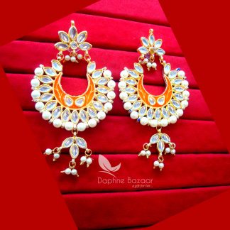 K15, Daphne Orange Mena Kundan Earrings with pearls for women