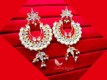 K16, Daphne Red Mena Kundan Earrings with pearls for women
