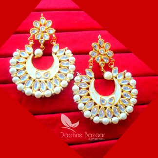 K17, Daphne White Mena Kundan Earrings with pearls for women