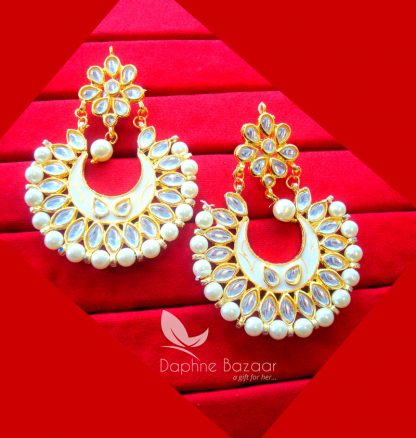 K17, Daphne White Mena Kundan Earrings with pearls for women