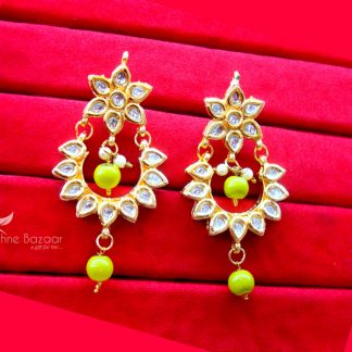 KE19, Daphne Handmade Grass Green Droplet Kundan Earrings