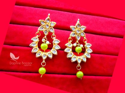 KE19, Daphne Handmade Grass Green Droplet Kundan Earrings