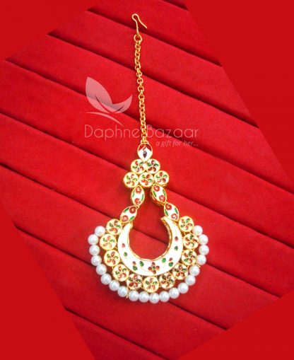 MAG23, Daphne Traditional Kundan Carving Maang Tikka with Pearls