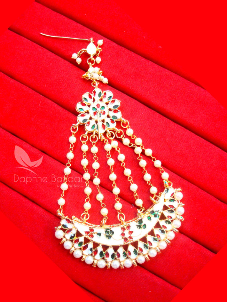 MAG25, Daphne Traditional Kundan Carving Maang Tikka with Pearls - Back View