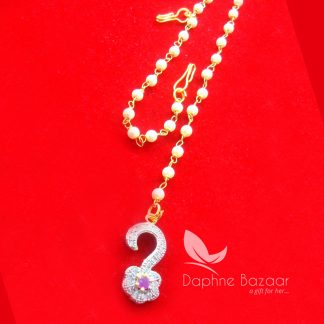 MAG28, Daphne Zircon Carving Maang Tikka with Pearls for Women Closeup View
