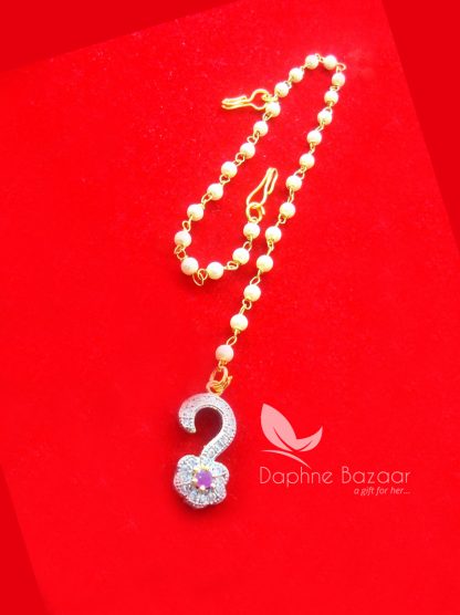 MAG28, Daphne Zircon Carving Maang Tikka with Pearls for Women Closeup View