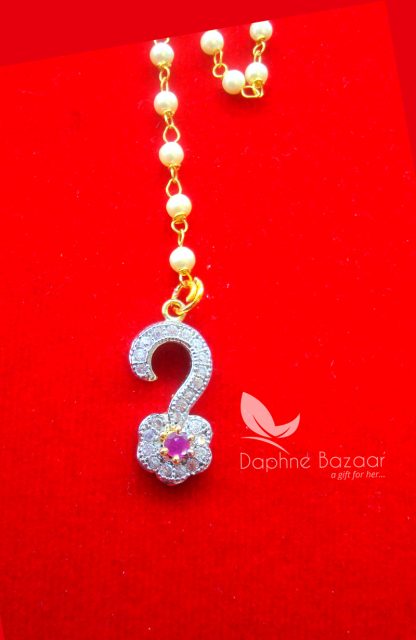 MAG28 Daphne Zircon Carving Maang Tikka with Pearls for Women Closeup View