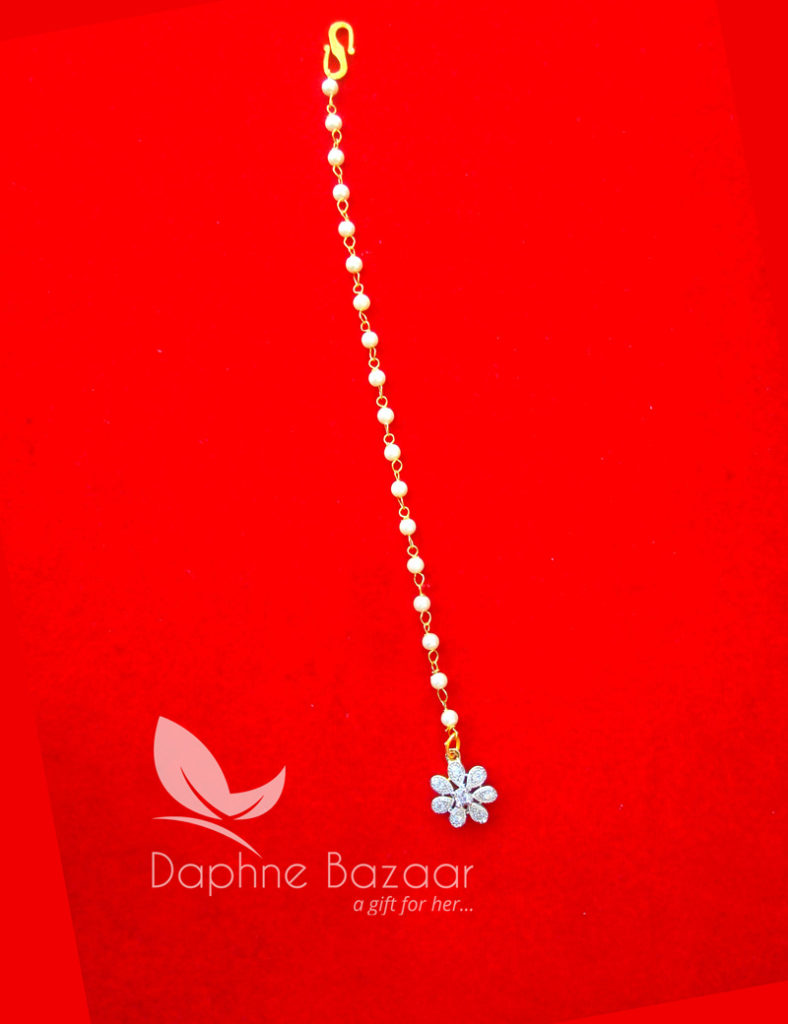MAG29 Daphne Zircon Carving Maang Tikka with Pearls for Women Full View